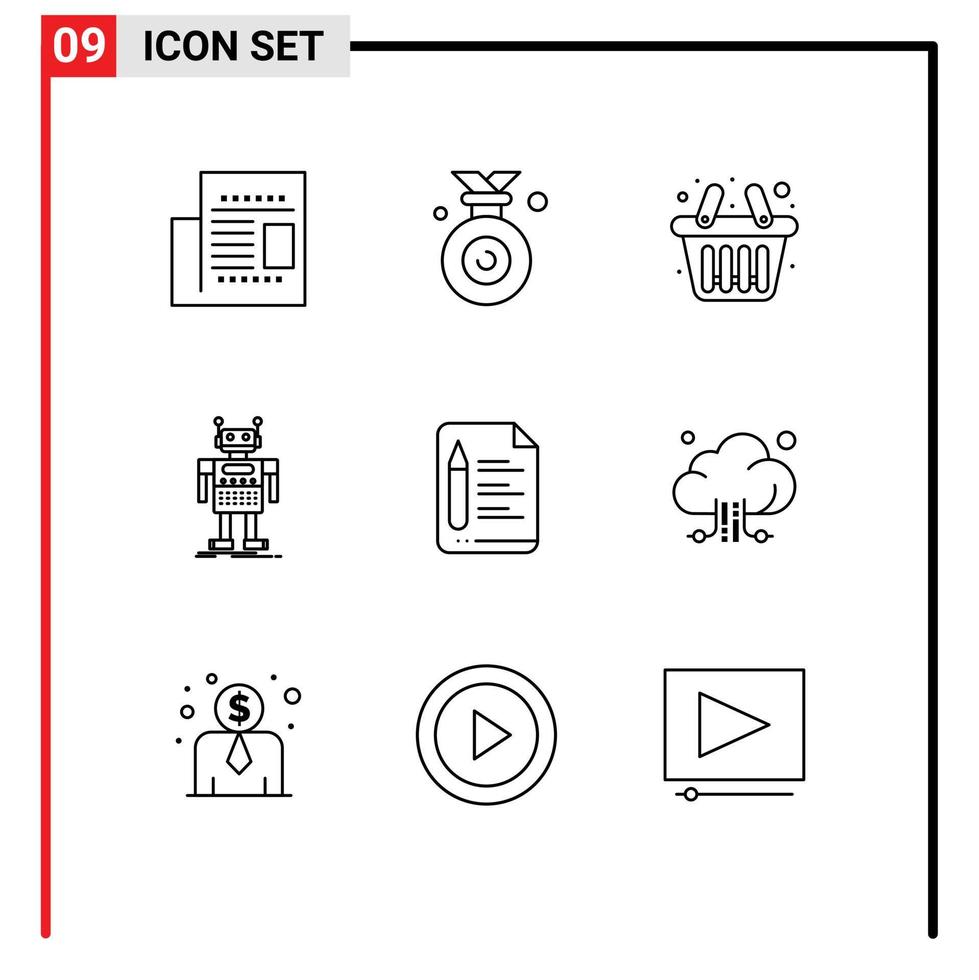 9 Universal Outline Signs Symbols of text technology basket bot android Editable Vector Design Elements