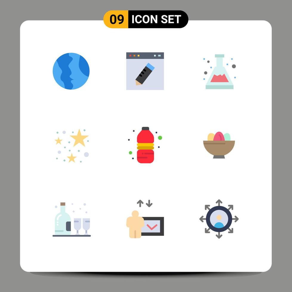 conjunto de 9 iconos de interfaz de usuario modernos símbolos signos para botella mirada educación cumpleaños química elementos de diseño vectorial editables vector