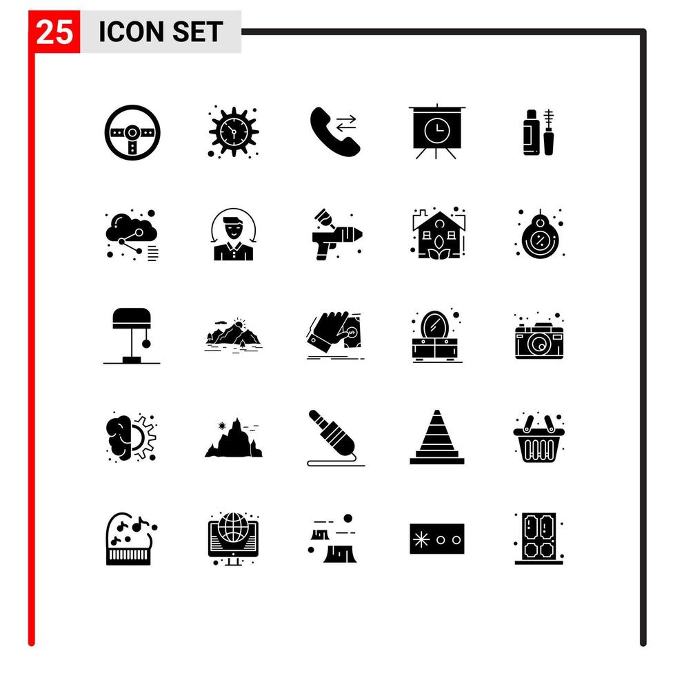 Solid Glyph Pack of 25 Universal Symbols of bottle shade answer maskara presentation Editable Vector Design Elements