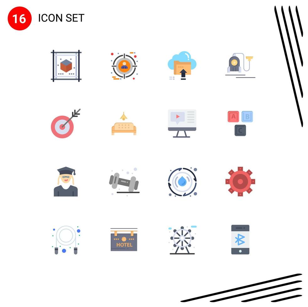 Pack of 16 creative Flat Colors of arrow hotel upload machine computing Editable Pack of Creative Vector Design Elements