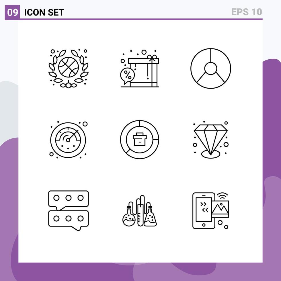 9 User Interface Outline Pack of modern Signs and Symbols of data analysis chart timer deadline Editable Vector Design Elements