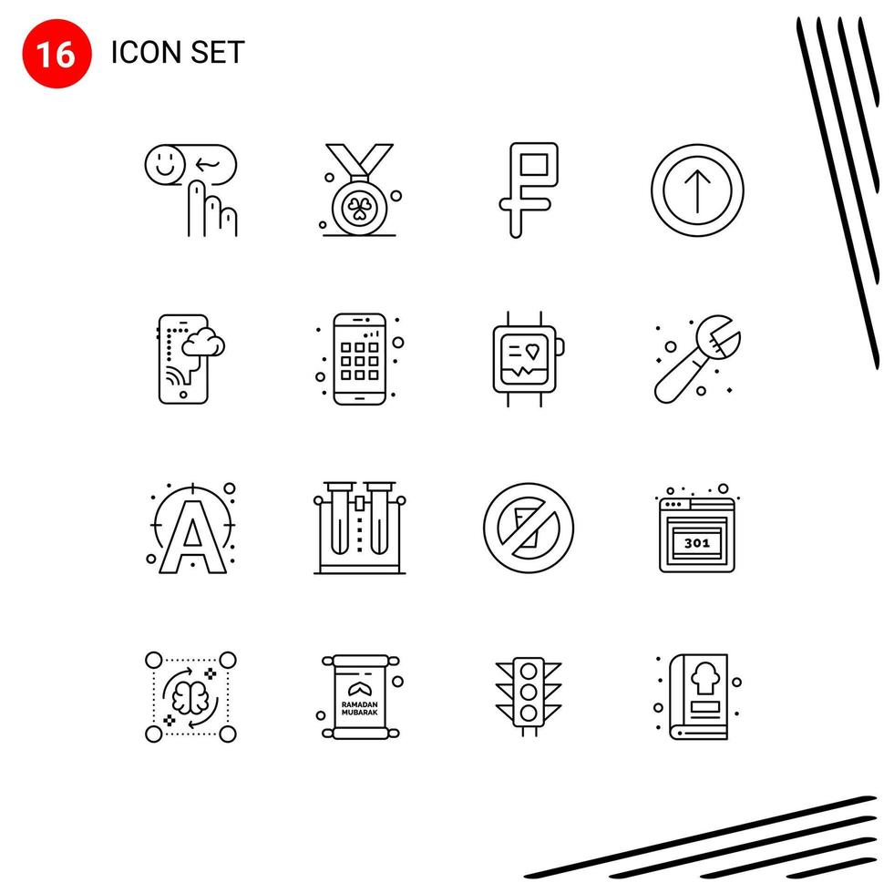 Pack of 16 creative Outlines of technology connection currency cloud arrow Editable Vector Design Elements