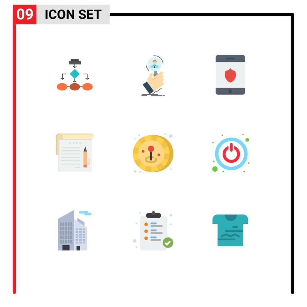 Universal Icon Symbols Group of 9 Modern Flat Colors of note student search smartphone security Editable Vector Design Elements