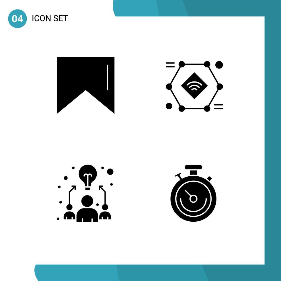 4 User Interface Solid Glyph Pack of modern Signs and Symbols of banner team iot wifi clock Editable Vector Design Elements