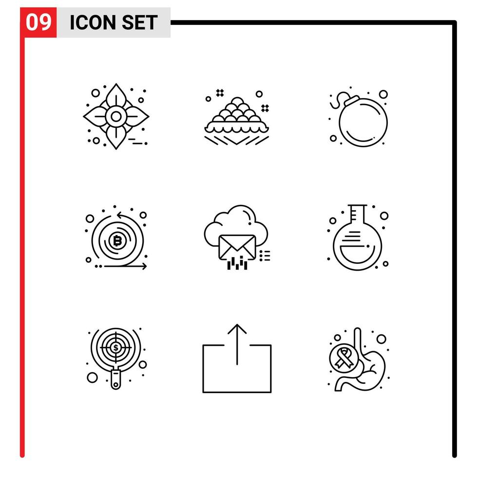 Group of 9 Modern Outlines Set for cloud emission delicious cryptocurrency coin Editable Vector Design Elements