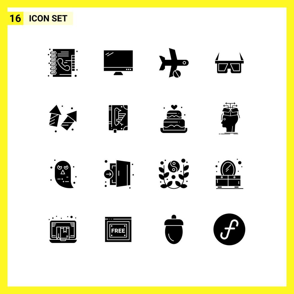 Set of 16 Modern UI Icons Symbols Signs for stereo eyewear pc glasses transport Editable Vector Design Elements