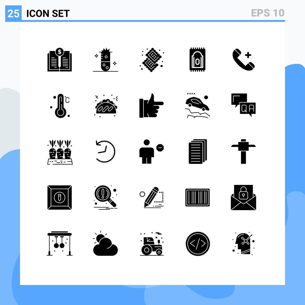 25 Solid Glyph concept for Websites Mobile and Apps call praying nuclear fusion carpet food Editable Vector Design Elements