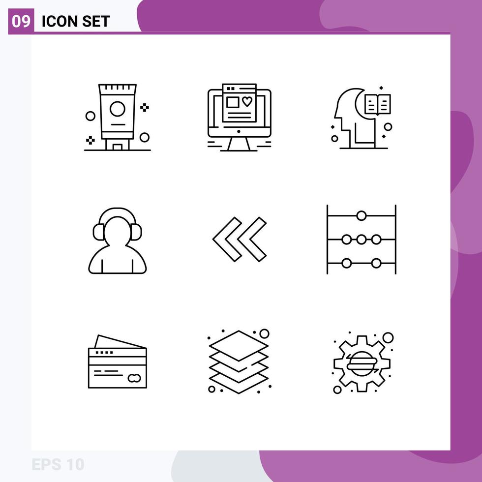 Set of 9 Vector Outlines on Grid for abacus arrows hemisphere arrow man Editable Vector Design Elements