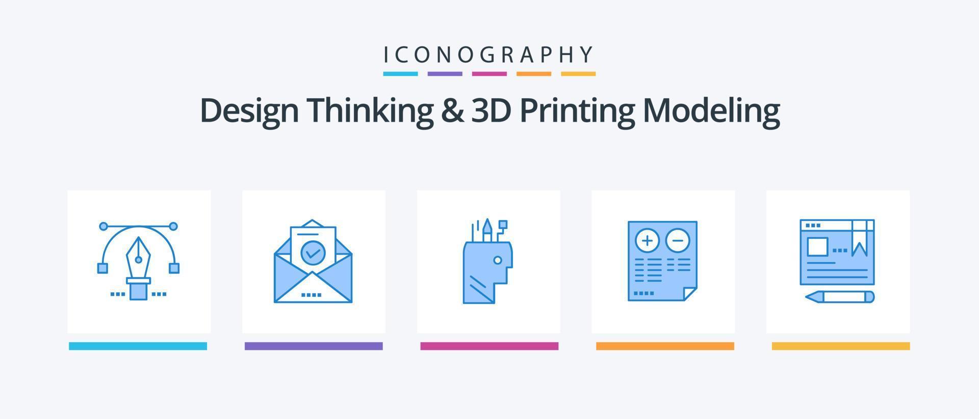 Design Thinking And D Printing Modeling Blue 5 Icon Pack Including browser. plus. education . document. pros. Creative Icons Design vector