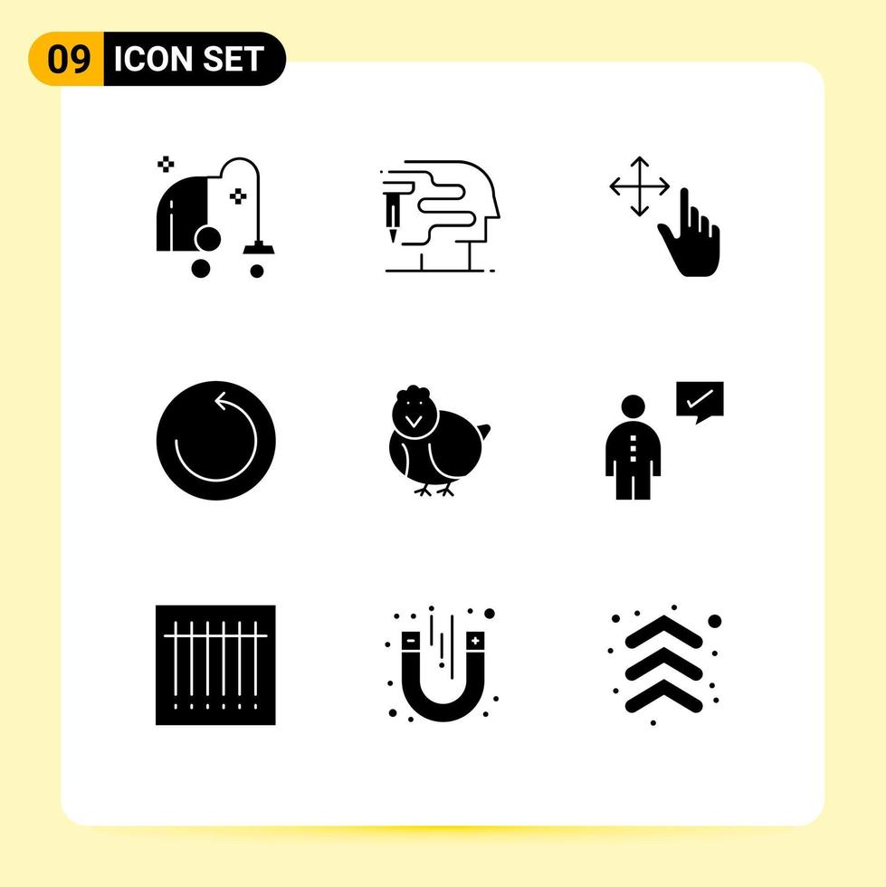 Pack of 9 creative Solid Glyphs of business baby gesture easter time machine Editable Vector Design Elements