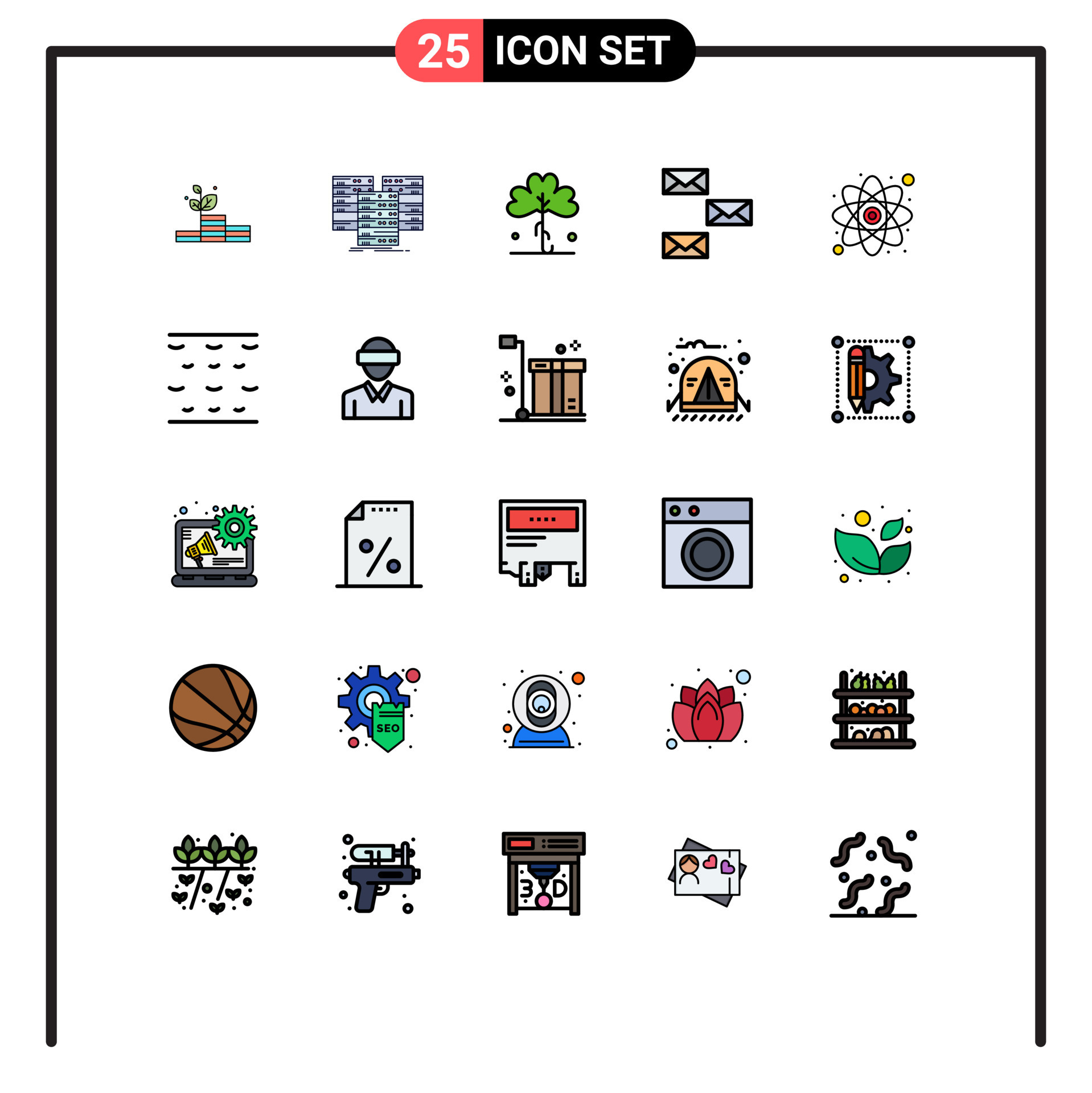 Set Of 25 Modern UI Icons Symbols Signs For Email Contact Server Back 