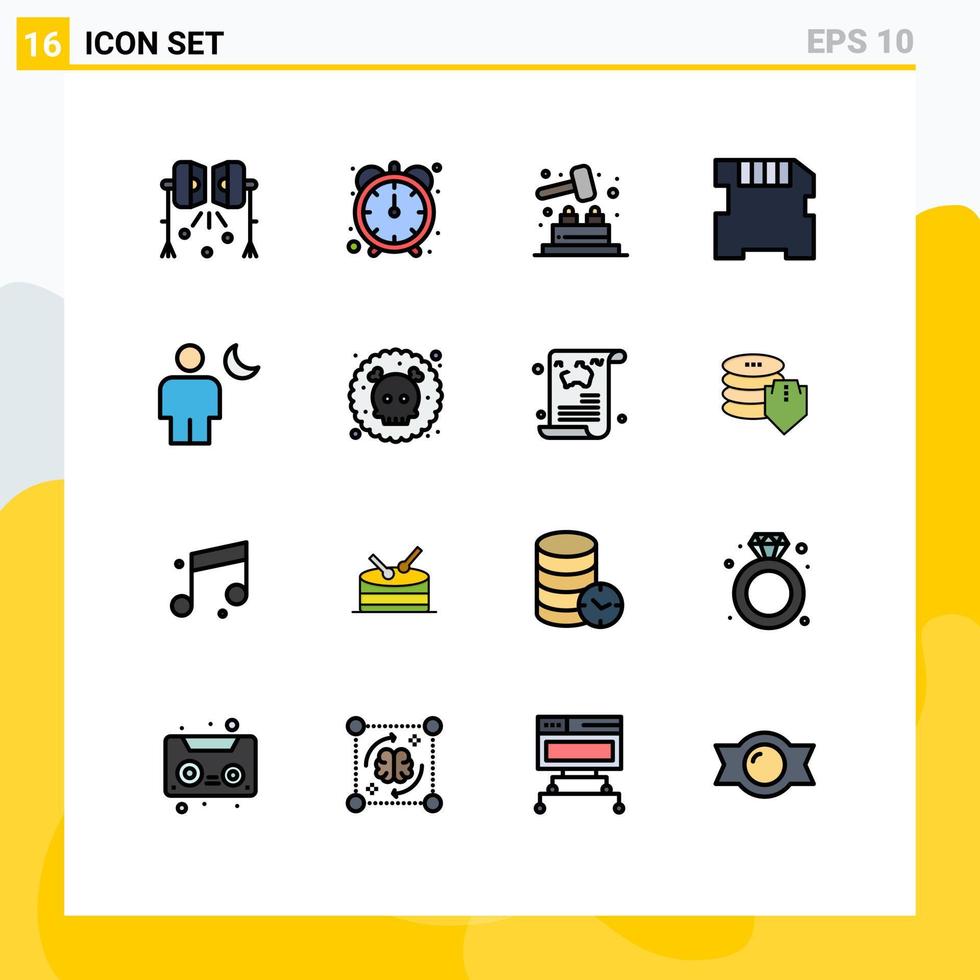 Set of 16 Modern UI Icons Symbols Signs for moon body whack a mole avatar memory Editable Creative Vector Design Elements