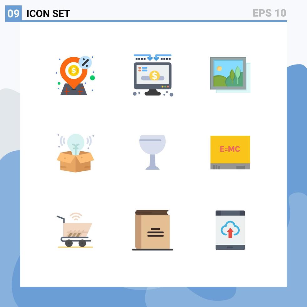 Pictogram Set of 9 Simple Flat Colors of drink big idea donate process picture Editable Vector Design Elements