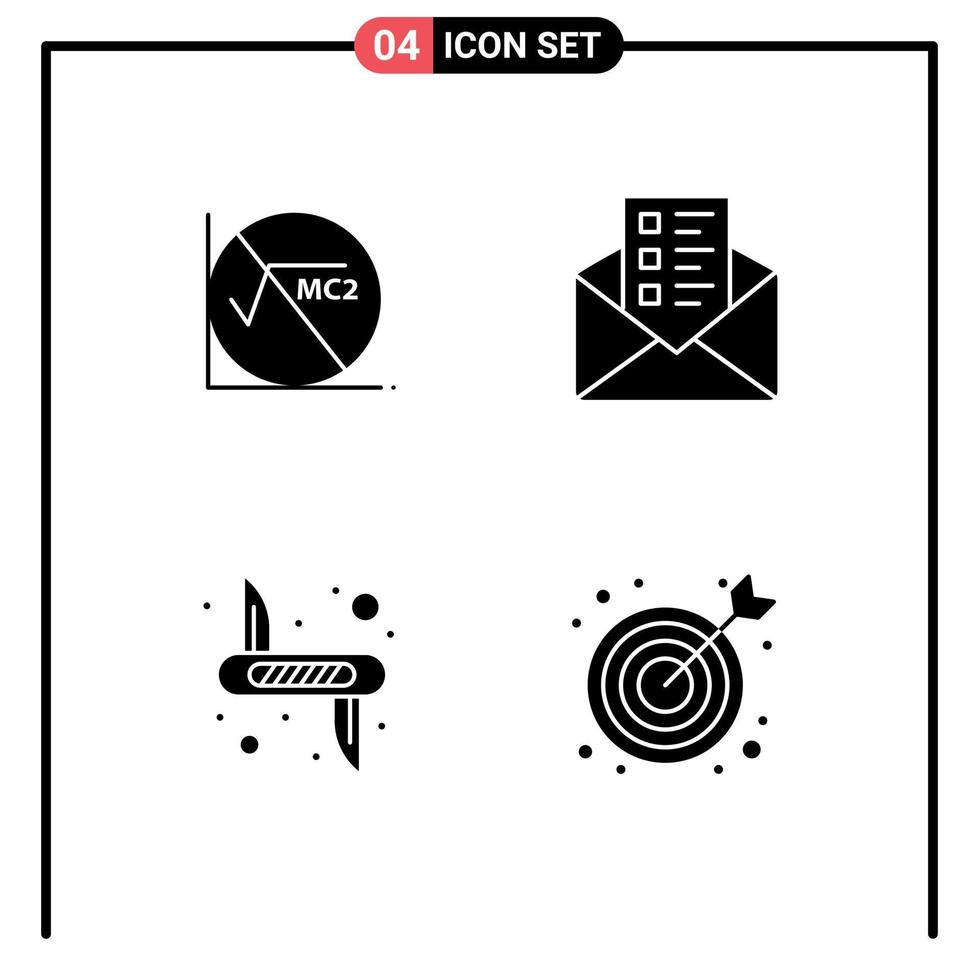4 Solid Glyph concept for Websites Mobile and Apps math weapon education chat safety Editable Vector Design Elements