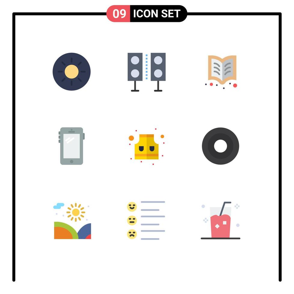 Group of 9 Flat Colors Signs and Symbols for life samsung book huawei smart phone Editable Vector Design Elements