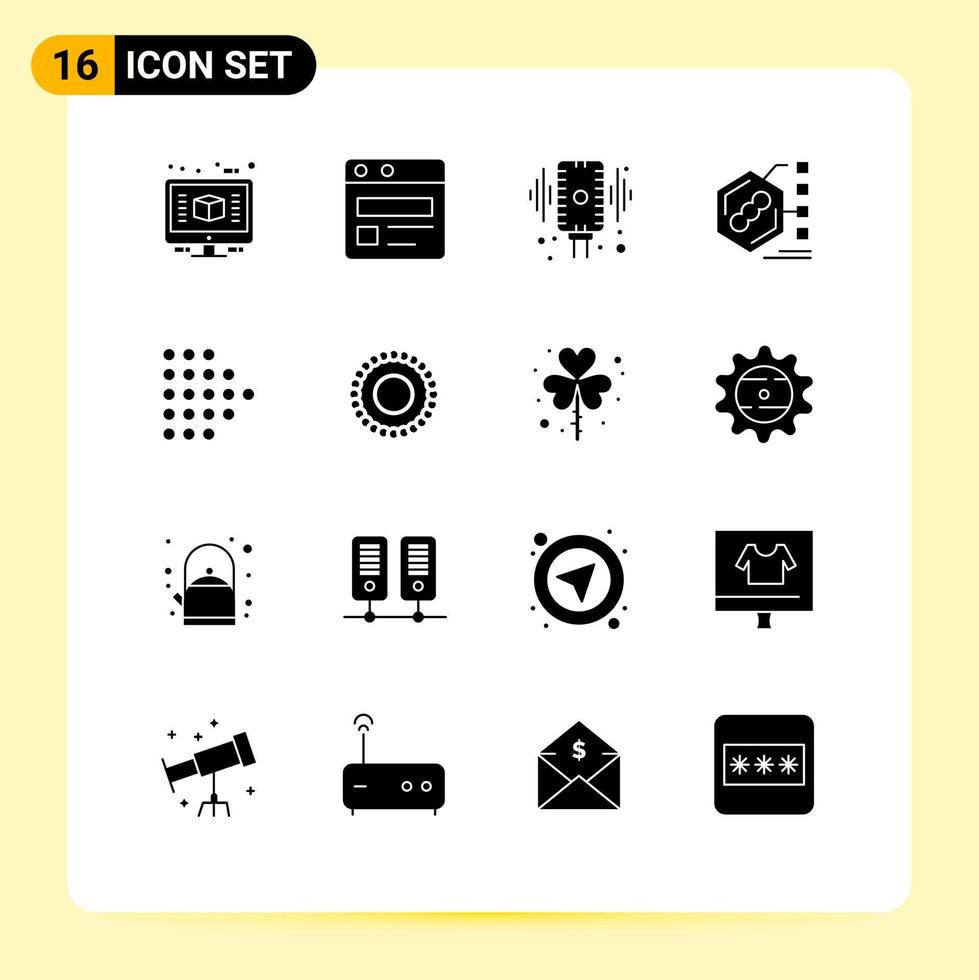 Universal Icon Symbols Group of 16 Modern Solid Glyphs of arrow form record examination bacteria Editable Vector Design Elements