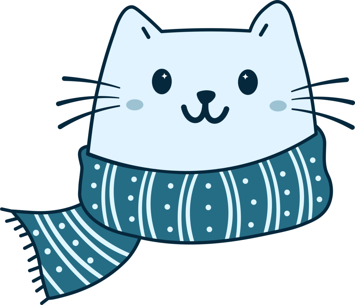 Cute cat with winter scarf png