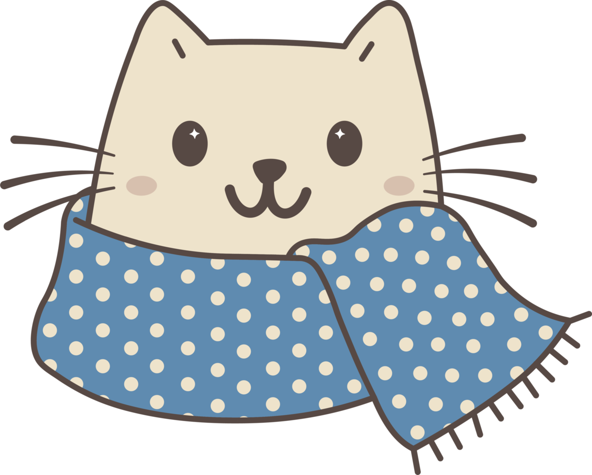 Cute cat with winter scarf png