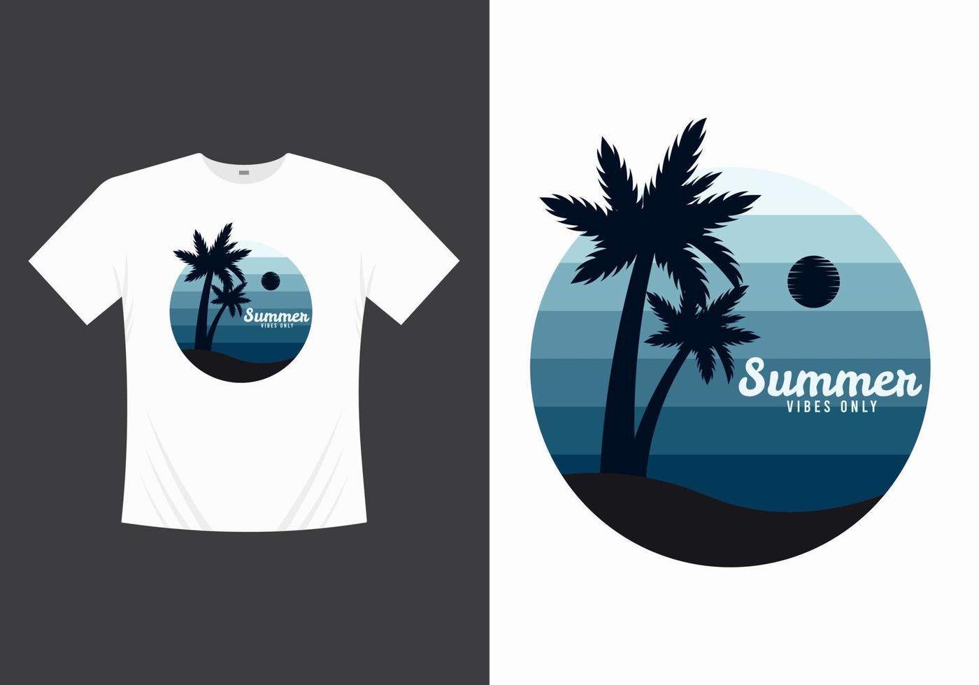 Summer beach line distressed vector t-shirt design with palm trees silhouette illustration, for t-shirt print and other uses.