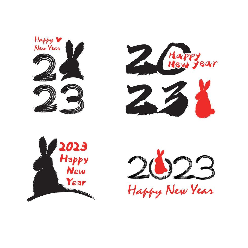 New Year card material for the year of the rabbit English calligraphy character set. Happy New Year logo typography design. 2023 number and rabbit design template. vector