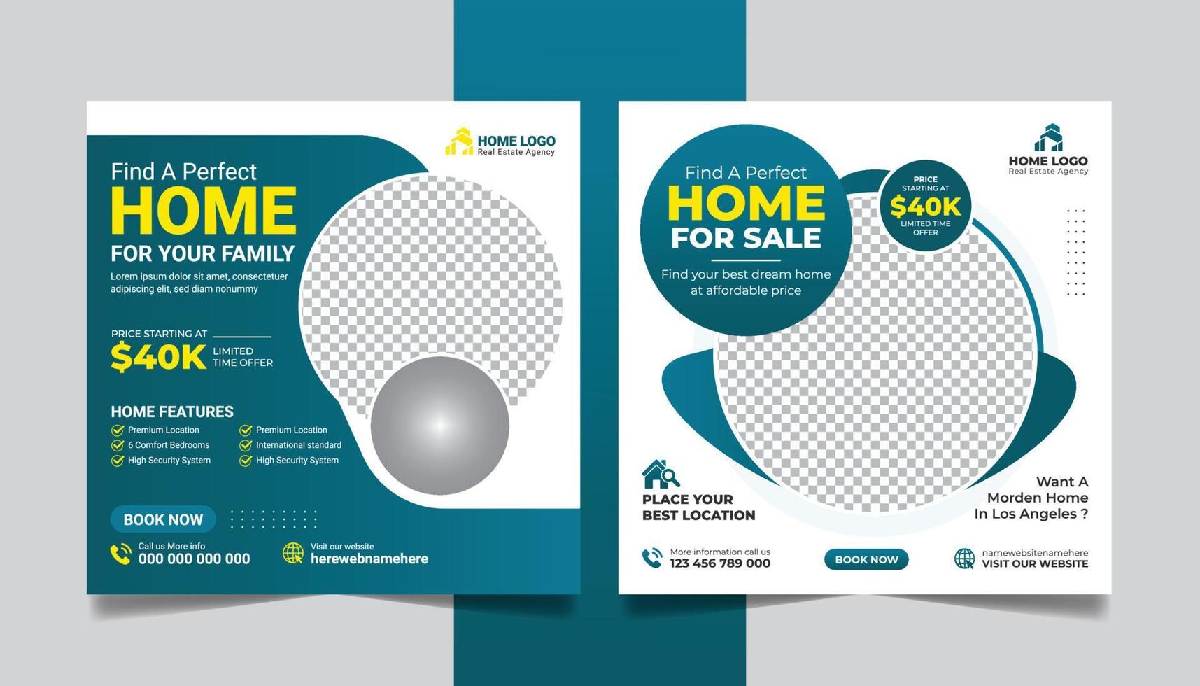 Modern real estate home for sale social media post design web banner template set. vector