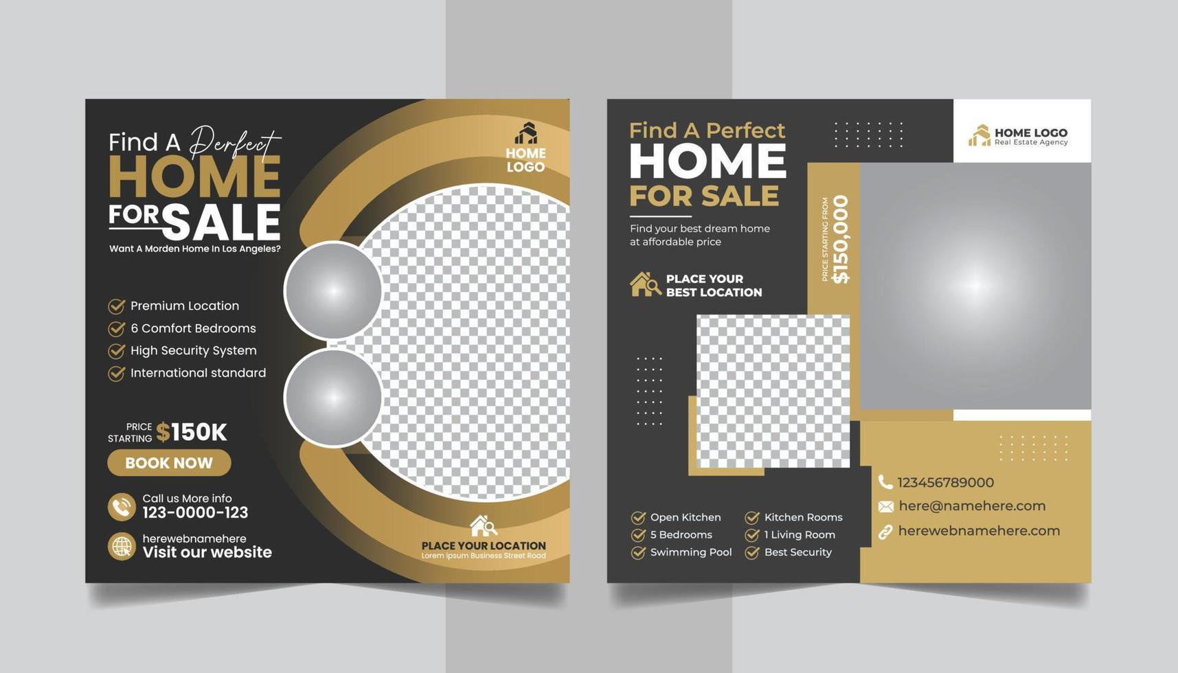 Real Estate Property Social Media Post Template, Modern Home Sale Social Media Promotion Banner, Square flyer Template. vector