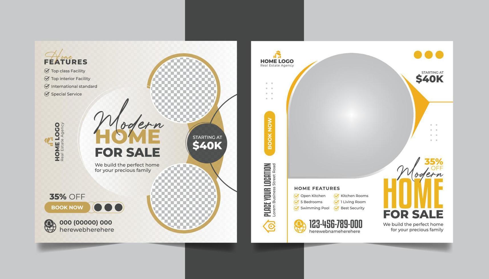 Real Estate Social Media Post Template, Corporate Elegant Home Sale Social Media Banner, Property Social Media Promotion Square Flyer Web Template. vector