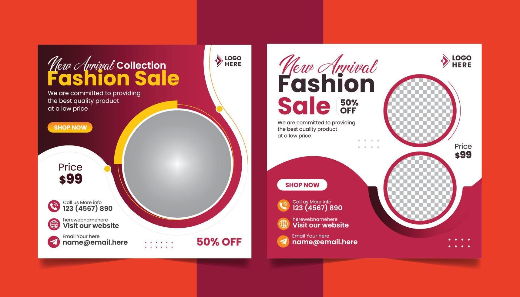 Fashion sale social media post design color trends collection promotion square web banner template. vector