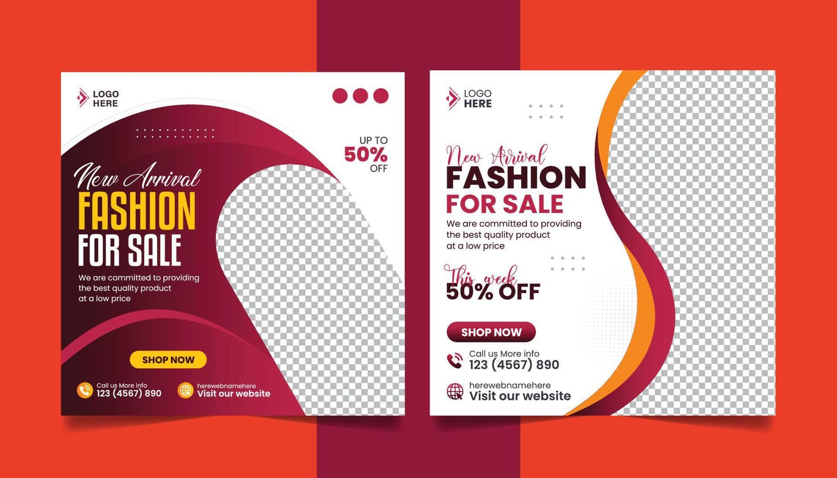 Fashion sale social media post design color trends collection promotion square web banner template. vector