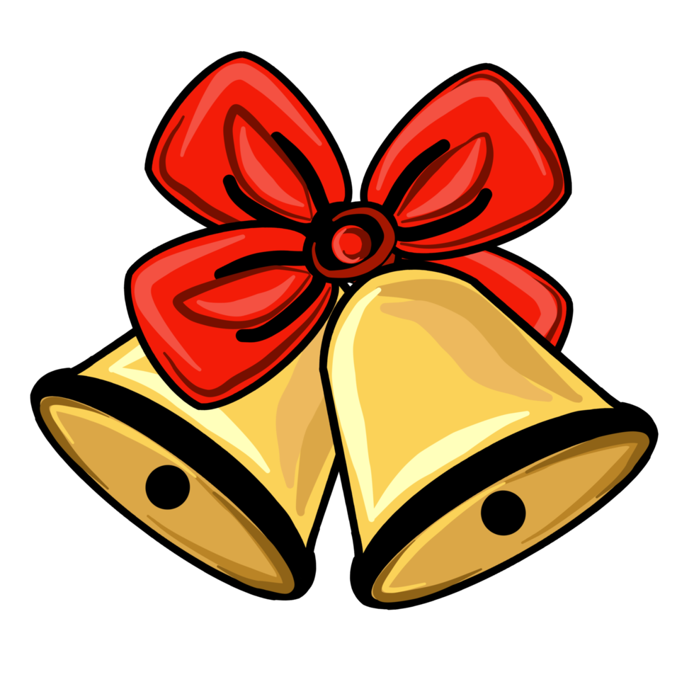 Yellow bell with red bow. PNG illustration with transparent background.