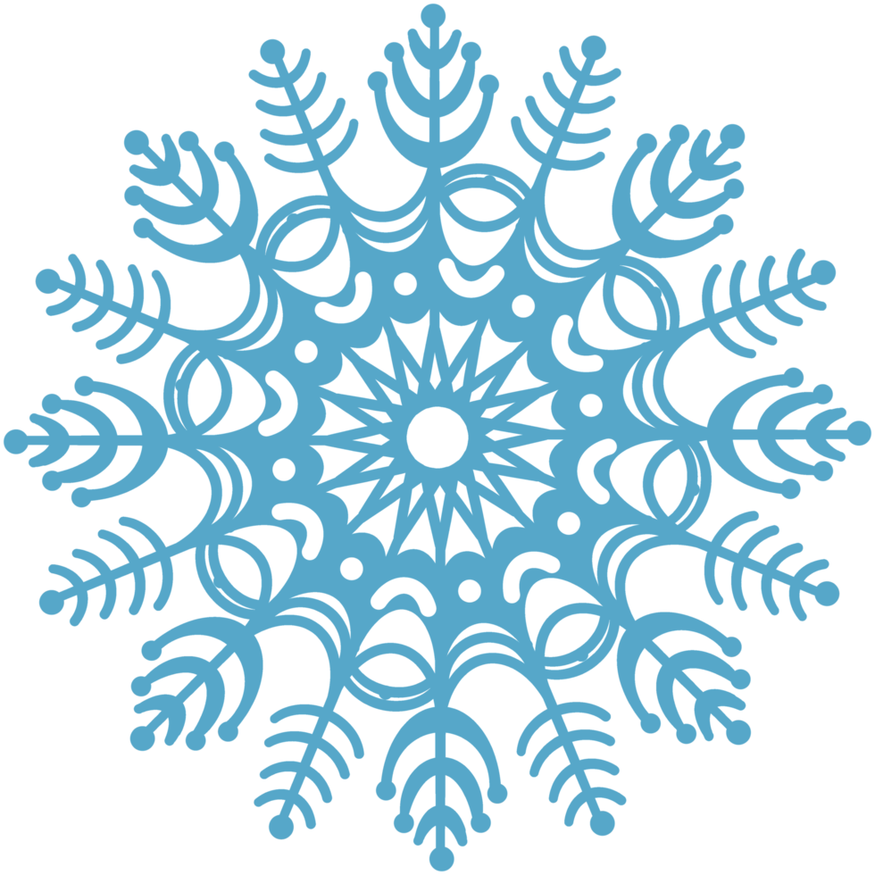 Openwork blue snowflake.  PNG illustration with transparent background.