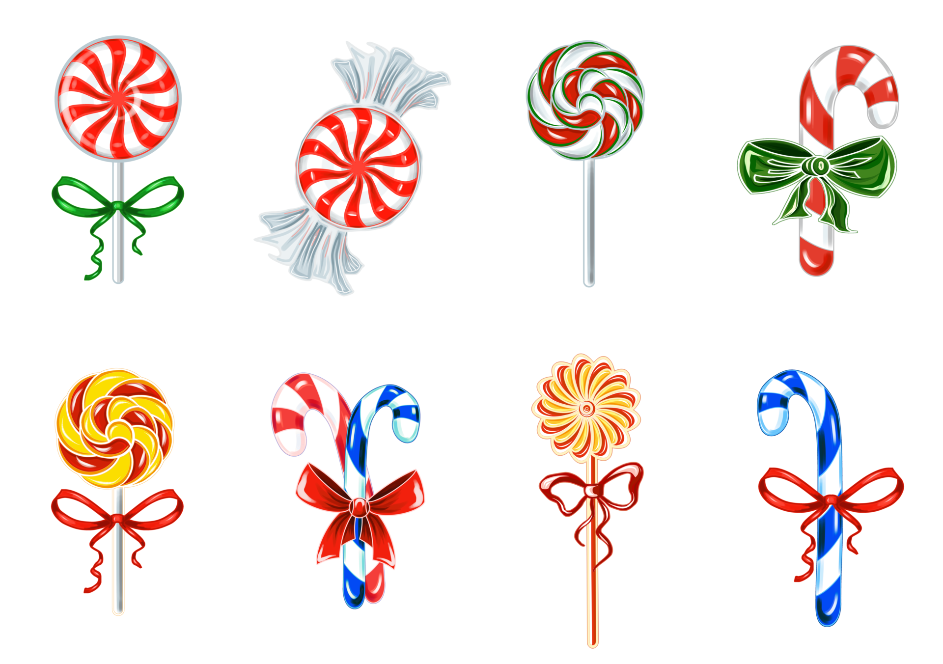 Set of festive colorful lollipops. PNG illustration with transparent
