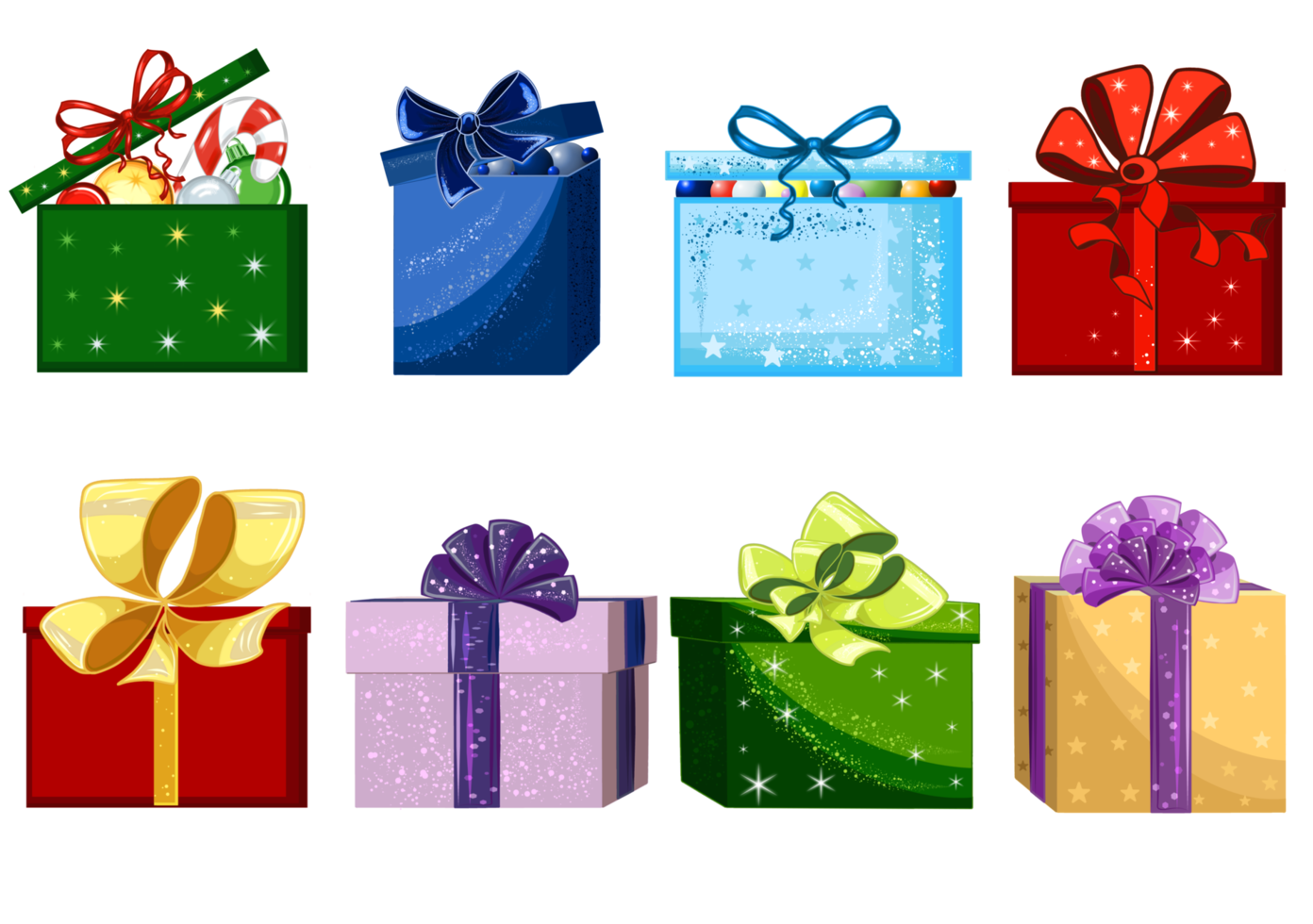 Gift boxes with bows and ribbons. png