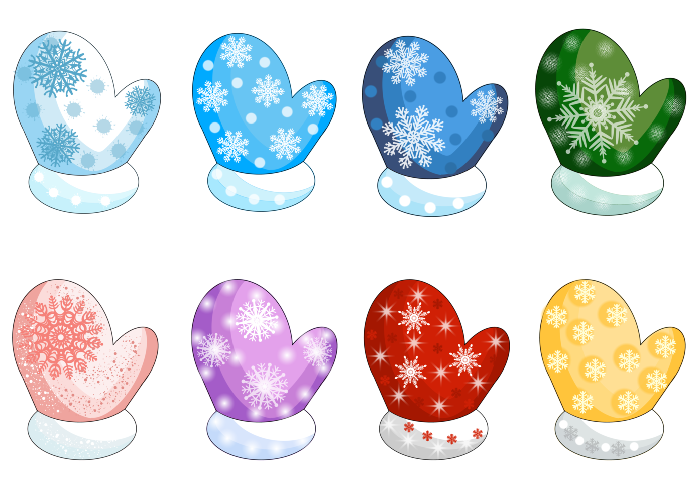 mitones coloridos de invierno con un patrón de copos de nieve.png ilustración con fondo transparente. png