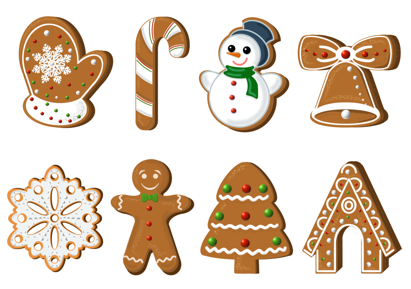 Set of gingerbread cookie.  PNG illustration with transparent background .