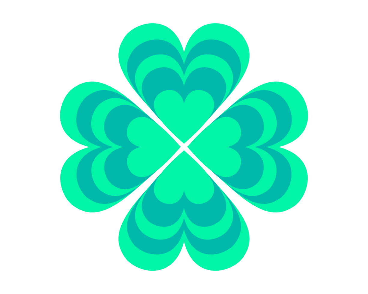 Layered Four Leaf Clover Of Green Hearts png