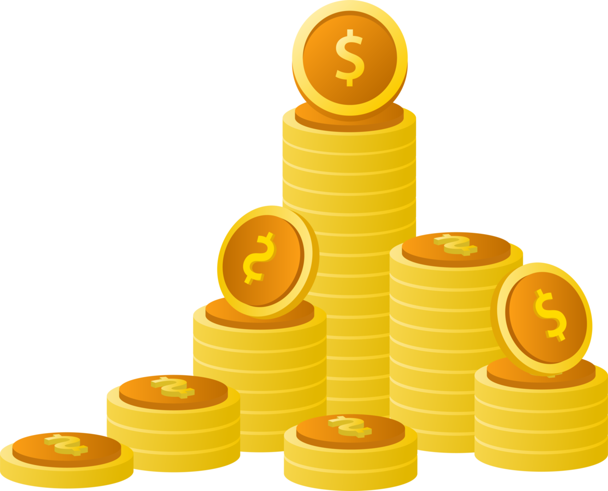 Flat design of payment and finance with pile coins, coin stack, money coin and gold coin. png