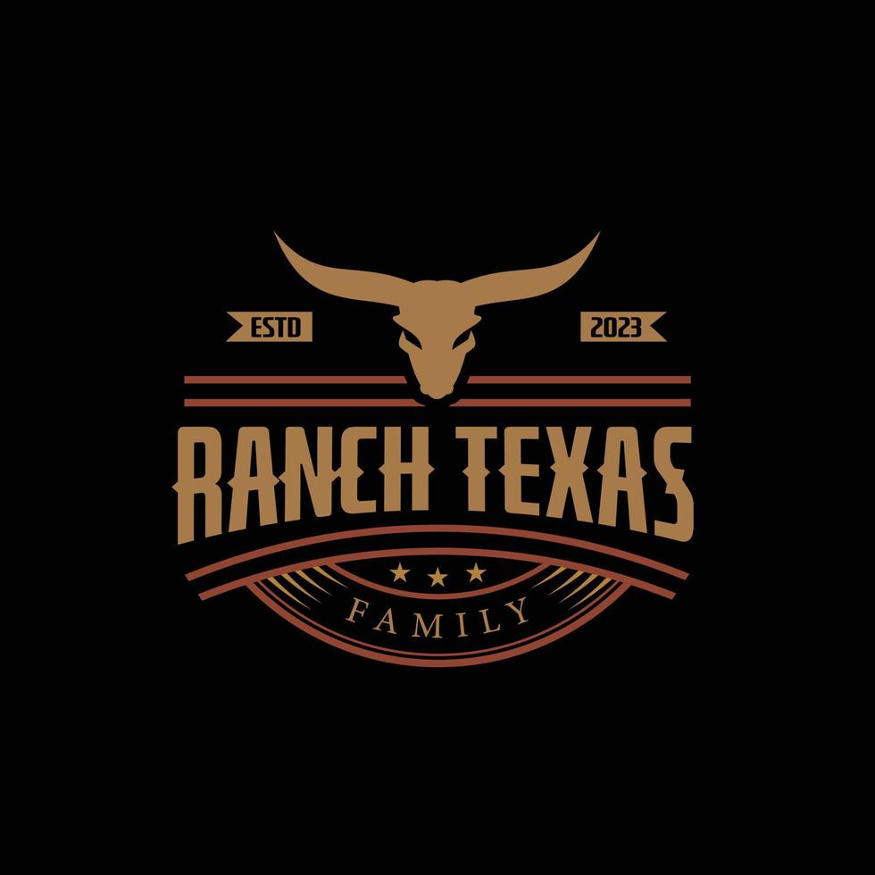 Vintage Retro Texas Longhorn, Western State Bull Cow Vintage Label Logo Design Emblem Label Logo Design Vector