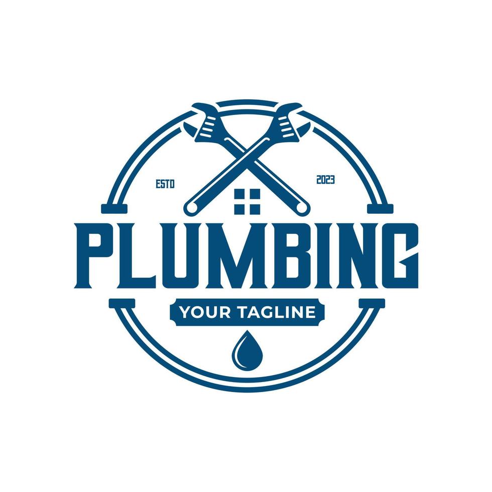 Plumbing logo template, in retro or vintage style, plumber logo for professional business concept emblem design vector