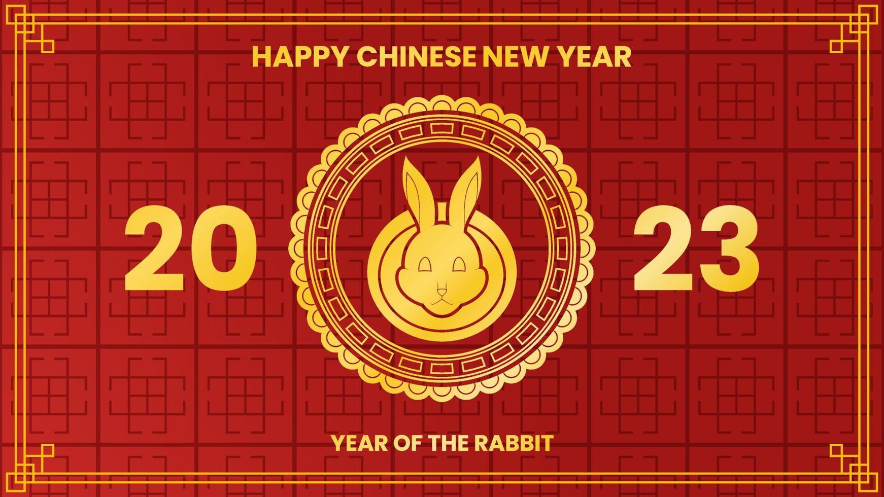 diseño chino de año nuevo 2023 con conejo, patrón y fondo rojo. utilizado para tarjetas de felicitación, afiches o pancartas vector