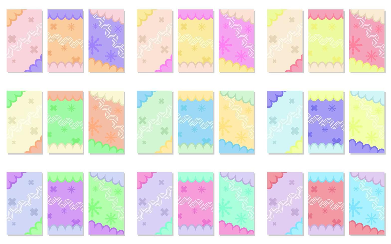 twenty seven sets of abstract portrait background with flowers and wavy lines. simple, flat and colorful. used for wallpaper, backdrop,  copy space and poster vector