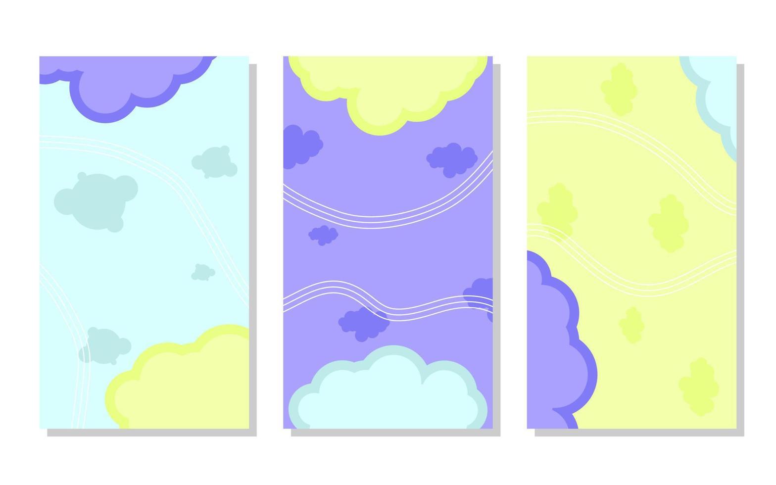 conjunto de fondo de retrato abstracto azul, verde y amarillo con formas de nube y líneas de onda. simple, plano y colorido. utilizado para papel tapiz, telón de fondo, historias de medios sociales, espacio de copia y afiche vector