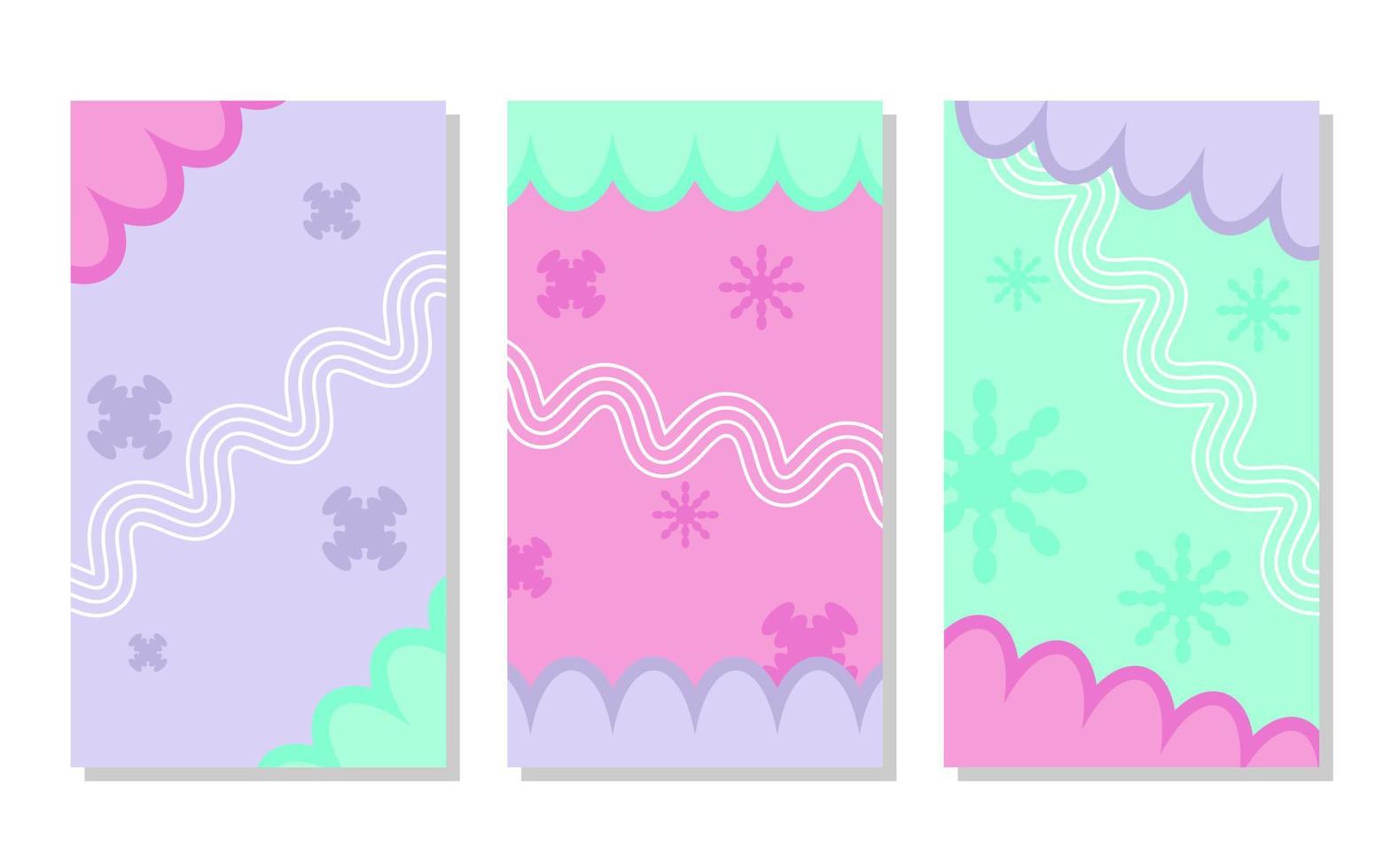 set of pink, soft blue and pastel blue abstract portrait background with flowers and wavy lines. simple, flat and colorful. used for wallpaper, backdrop,  copy space and poster vector