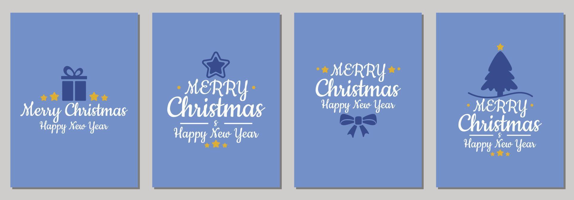 tarjetas de navidad con texto feliz año nuevo y navidad con árbol de año nuevo, caja de regalo, decoraciones navideñas y diseño tipográfico. ilustración vectorial vector