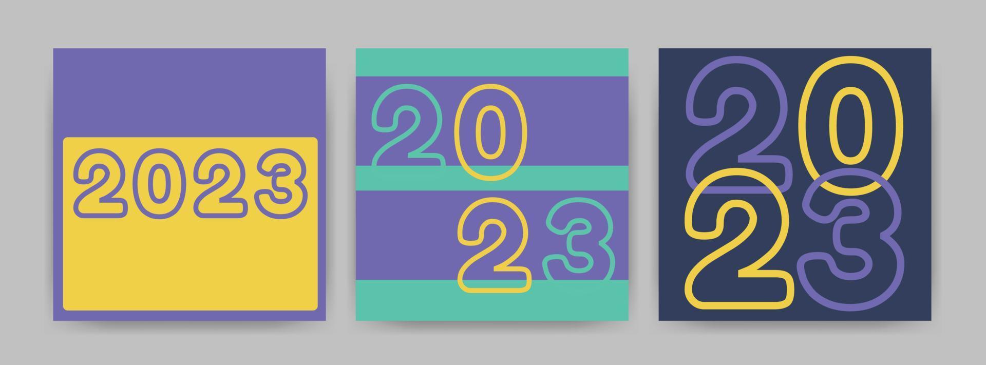 Creative concept of 2023 Happy New Year card set. Minimalistic trendy backgrounds for branding, banner, cover, card. Vector postcard