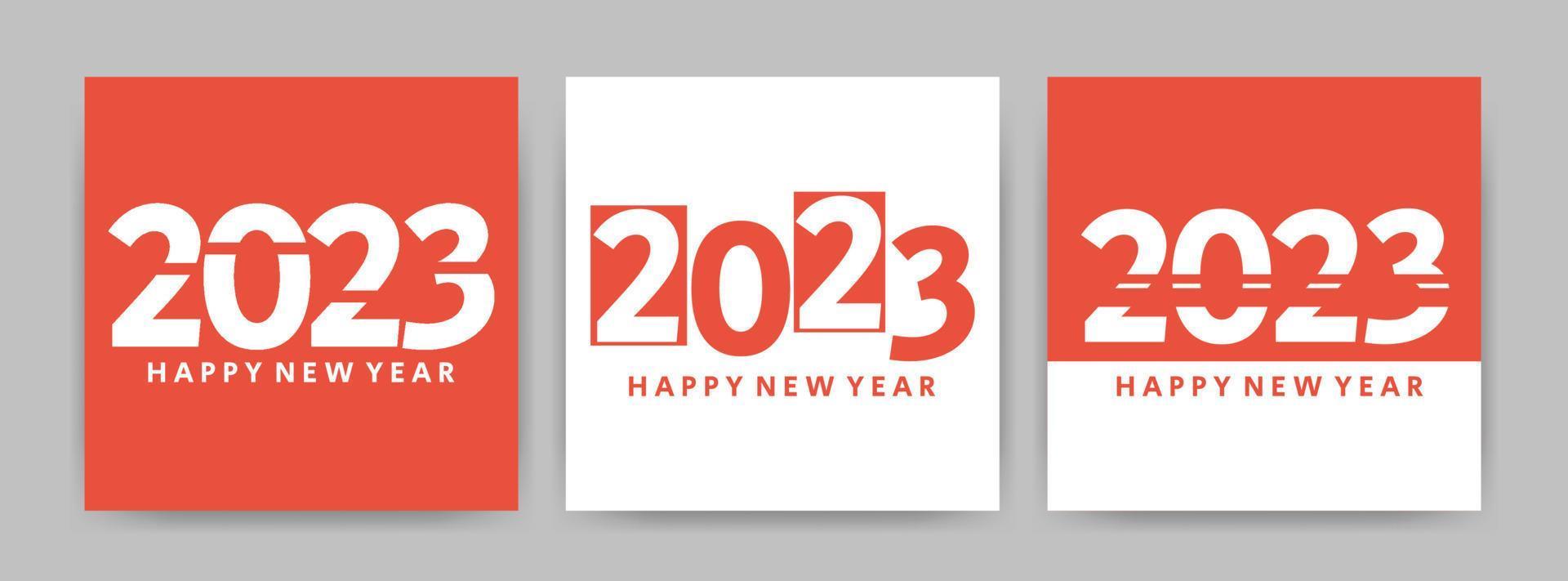 2023 Happy New Year posters set. Minimalistic trendy backgrounds for branding, banner, cover, card. White and red color. vector