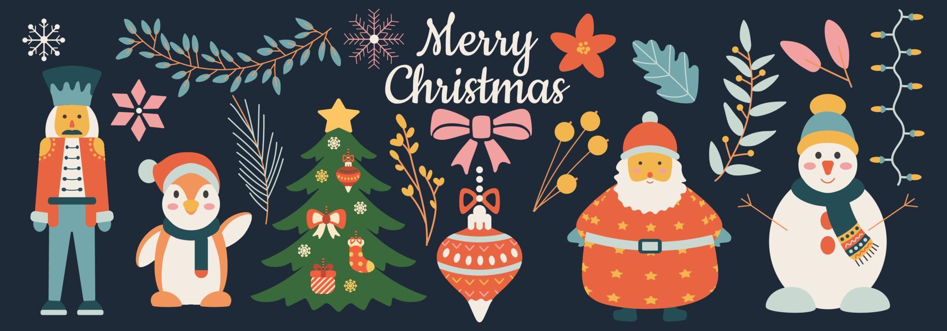 Merry christmas and happy new year elements. Typography design. Christmas illustration. Vector. On the dark background vector