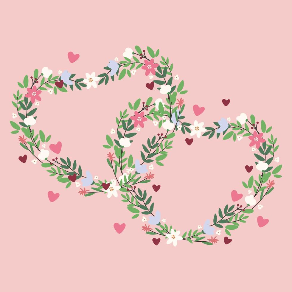 feliz tarjeta de felicitación del día de san valentín. plantilla cuadrada con flores en forma de dos corazones. adecuado para publicaciones en redes sociales, diseño de pancartas, publicidad. ilustraciones vectoriales sobre un fondo pastel. vector