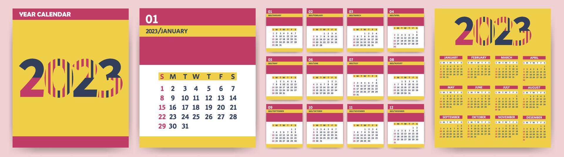 plantilla de calendario mensual para 2023. plantilla de calendario para 2023. la semana comienza el domingo. vector