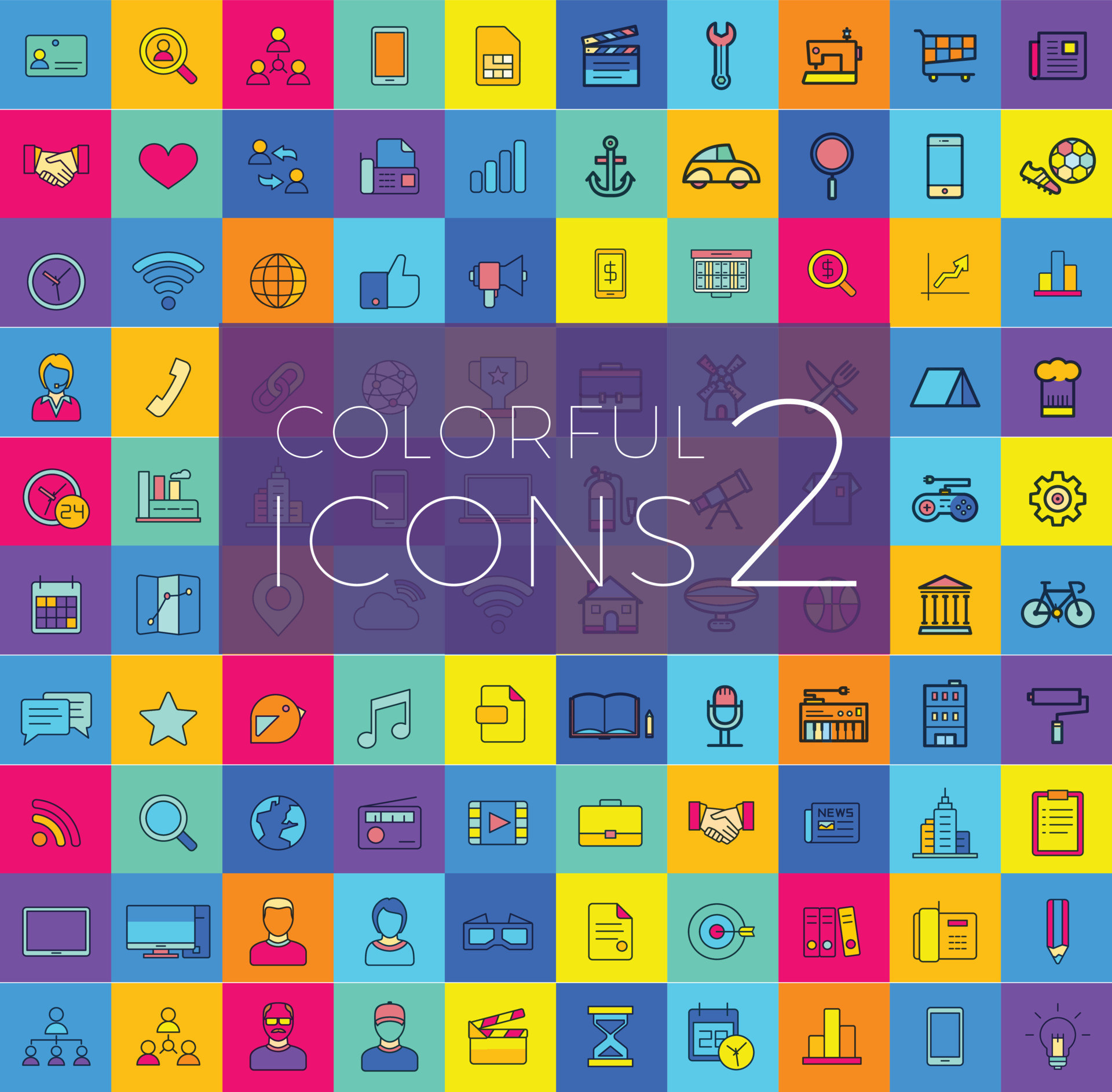 Set of colorful flat icons, for web, internet, mobile apps, icons ...